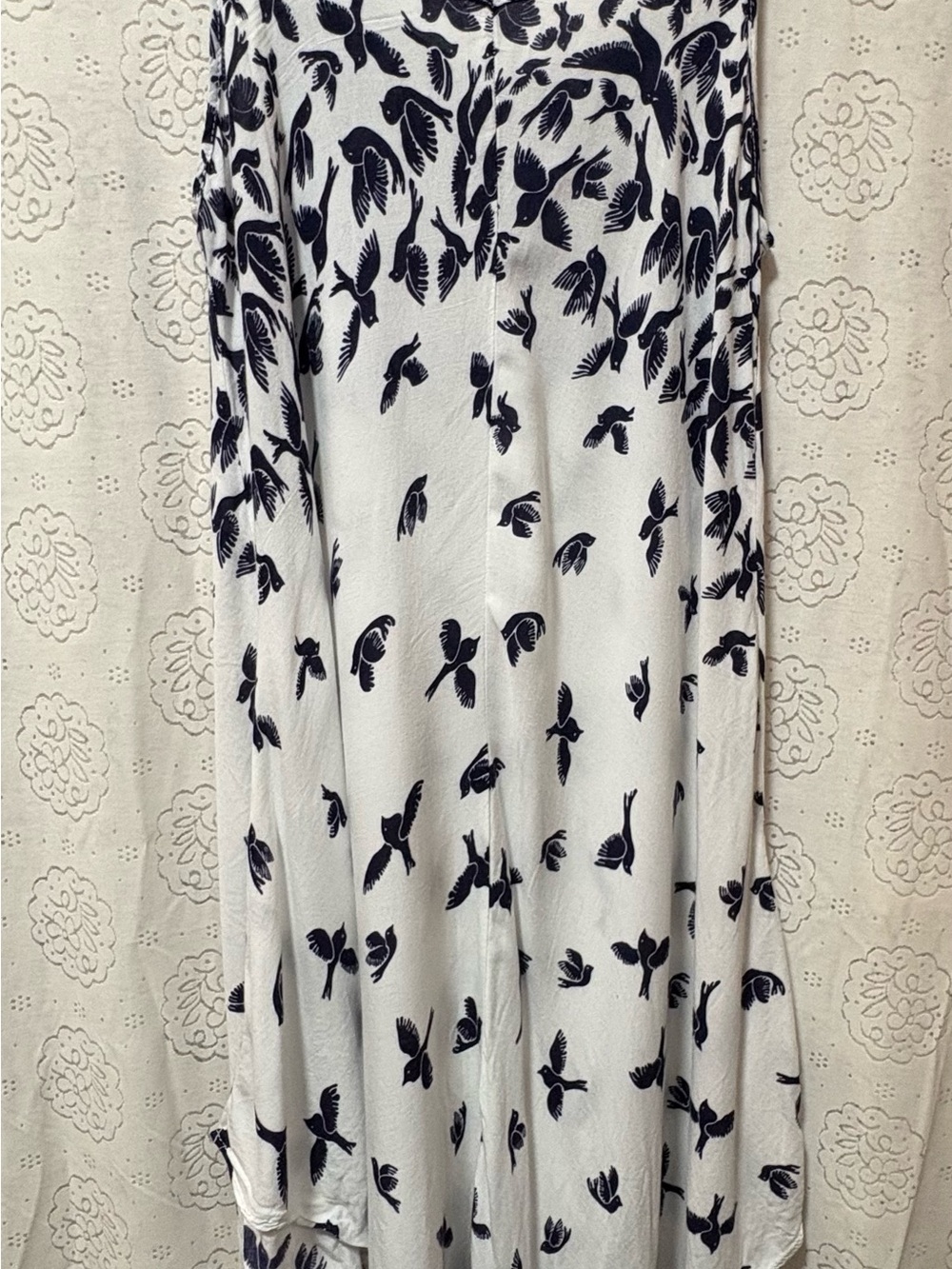 Kamana S/M Bird Print Boho Maxi Dress Handkerchief Hem 100% Rayon